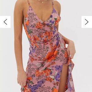 Urban Outfitters Lily Satin Floral Midi Dress - Purple and Orange